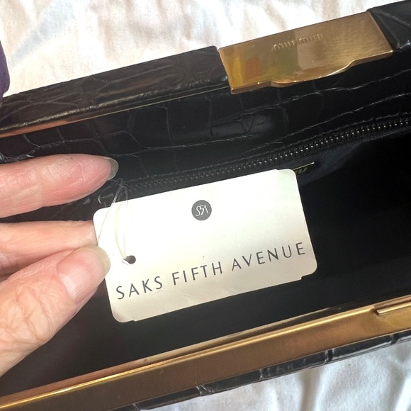 Miu Miu 90s Black Croc Embossed Leather Handbag with Scarf Handle Vintage Y2K - Picture 10 of 14